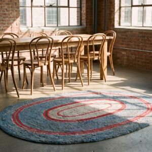 Small Antique American Minimalist Folk Art Oval Hooked Rug (SKU 20473) - room view