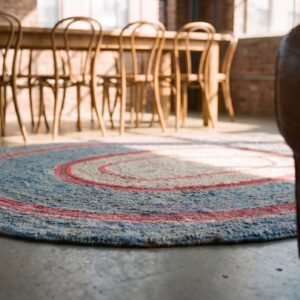 Small Antique American Minimalist Folk Art Oval Hooked Rug (SKU 20473) - in-room detail