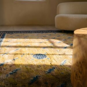 Small Artistic Yellow Antique Ningxia Chinese Hand Knotted Mid 19th Century Rug (SKU 25160) - in-room detail