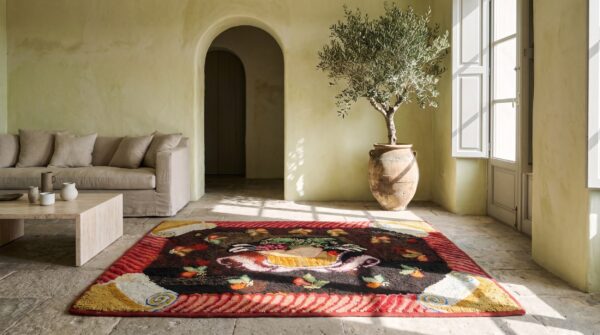 Small brown antique american 19th century folk art hooked rug 6 Small brown antique american 19th century folk art hooked rug (sku 20111) - room view
