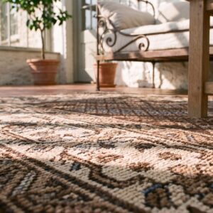 Small Brown Earth Tone Color Antique Tribal Persian Malayer Rug (SKU 21638) - in-room detail