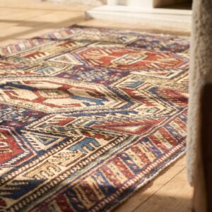 Small Colorful Antique Late 19th Century Tribal Geometric Key Hole Design Caucasian Shirvan Rug (SKU 19510) - in-room detail
