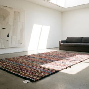 Small Colorful Stripped Antique Modernist American Hooked Area Rug (SKU 17661) - room view