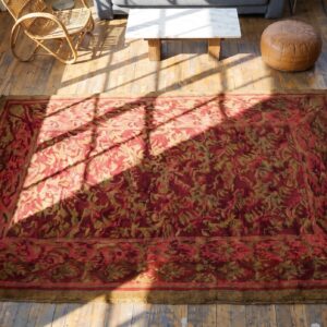 Small Coral Artistic Antique Mid 19th Century English Axminster Area Rug (SKU 20881) - styled overhead view