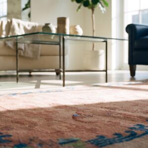 Small Antique Coral Color Chinese Bat Cloud Band Dragon Design Peking Rug (SKU 23321) - in-room detail