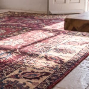 Small Deep Red Antique 19th Century Indian Agra Rug (SKU 21281) - in-room detail