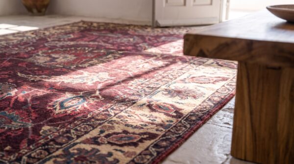 Small deep red antique 19th century indian agra rug 6 Small deep red antique 19th century indian agra rug (sku 21281) - in-room detail