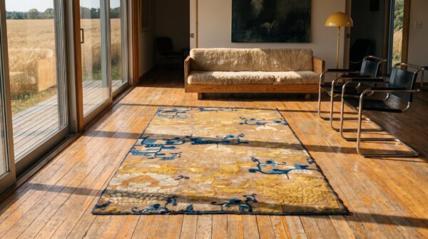Antique small early 18th century chinese ningxia scatter rug 9 Antique small early 18th century chinese ningxia scatter rug (sku 21641) - room view