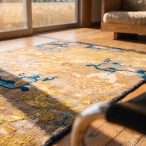 Antique Small Early 18th Century Chinese Ningxia Scatter Rug (SKU 21641) - in-room detail