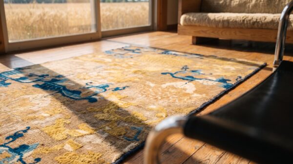 Antique small early 18th century chinese ningxia scatter rug 10 Antique small early 18th century chinese ningxia scatter rug (sku 21641) - in-room detail