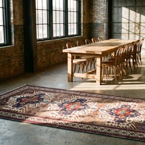 Small Antique Earth Tone Caucasian Tribal Geometric Birds Eagle Kazak Design Seychour Rug (SKU 18244) - room view
