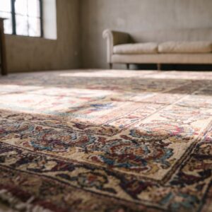 Small Antique Fine Persian Vase Pattern Hand Knotted Pile Kerman Prayer Rug (SKU 18280) - in-room detail