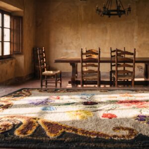 Small Antique Floral American Hand Hooked 1900s Throw Rug (SKU 17308) - in-room detail