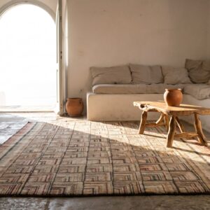 Small Antique Geometric Log Cabin Folk Art Design American Hooked Rug (SKU 20559) - room view