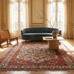 Small Antique Ivory Background Medallion Design Persian Bakhtiari Rug (SKU 18135) - room view