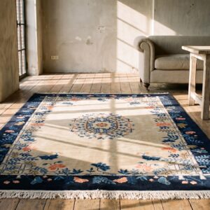 Small Ivory Cream Color Antique Artistic Open Field Floral Medallion Chinese Peking Rug (SKU 23018) - room view