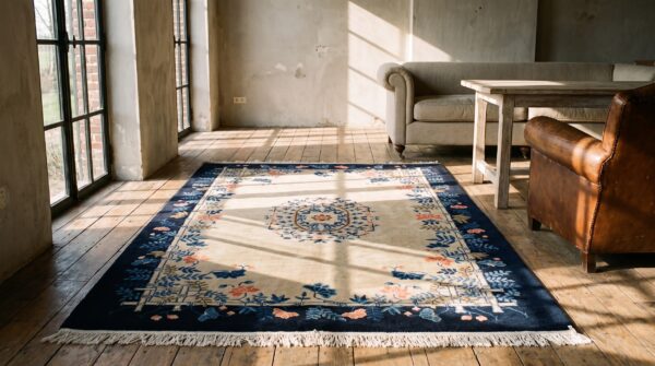 Small ivory cream color antique artistic open field floral medallion chinese peking rug 9 Small ivory cream color antique artistic open field floral medallion chinese peking rug (sku 23018) - room view
