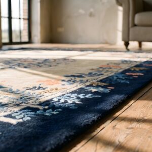 Small Ivory Cream Color Antique Artistic Open Field Floral Medallion Chinese Peking Rug (SKU 23018) - in-room detail