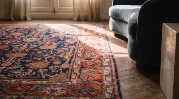 Small antique jewel tone color classic antique persian bidjar rug 5 Small antique jewel tone color classic antique persian bidjar rug (sku 20342) - in-room detail
