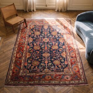 Small Antique Jewel Tone Color Classic Antique Persian Bidjar Rug (SKU 20342) - styled overhead view
