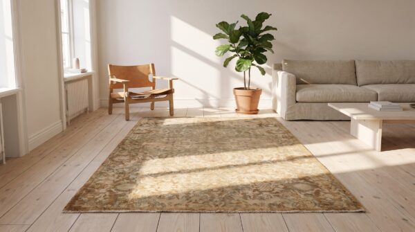 Small light neutral color antique polonaise design indian agra rug 6 Small light neutral color antique polonaise design indian agra rug (sku 20286) - room view