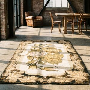 Small Neutral Color Antique European Floral Design American Hooked Rug (SKU 18624) - room view