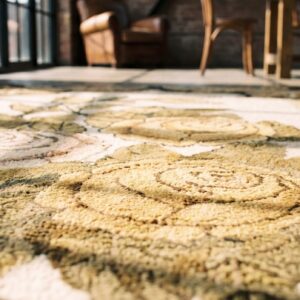 Small Neutral Color Antique European Floral Design American Hooked Rug (SKU 18624) - in-room detail