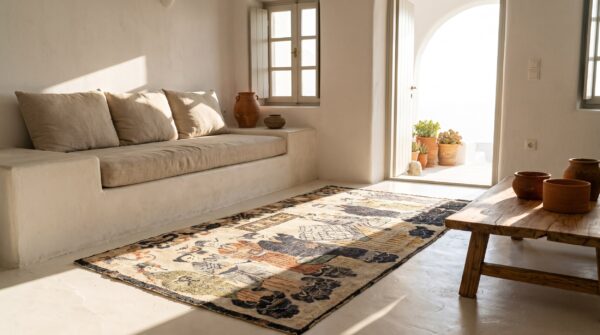 Small pictorial antique worn distressed signed silk chinese rug 6 Small pictorial antique worn distressed signed silk chinese rug (sku 22063) - room view