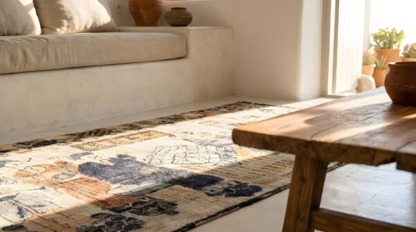 Small pictorial antique worn distressed signed silk chinese rug 7 Small pictorial antique worn distressed signed silk chinese rug (sku 22063) - in-room detail