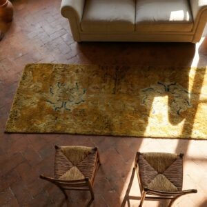 Small Rare Collectible Antique Chinese Mid 17th Century Peking Rug (SKU 25231) - styled overhead view
