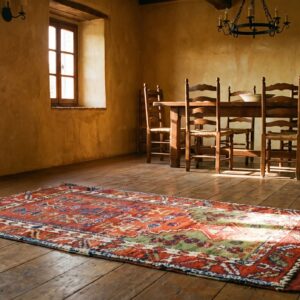 Small Red Tribal Geometric Antique Turkish Yuruk 19th Century Muslim Prayer Rug (SKU 21208) - room view