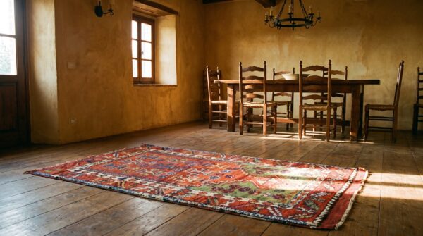 Small red tribal geometric antique turkish yuruk 19th century muslim prayer rug 6 Small red tribal geometric antique turkish yuruk 19th century muslim prayer rug (sku 21208) - room view