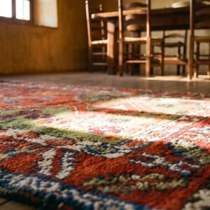 Small Red Tribal Geometric Antique Turkish Yuruk 19th Century Muslim Prayer Rug (SKU 21208) - in-room detail