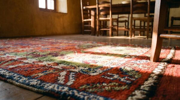Small red tribal geometric antique turkish yuruk 19th century muslim prayer rug 7 Small red tribal geometric antique turkish yuruk 19th century muslim prayer rug (sku 21208) - in-room detail