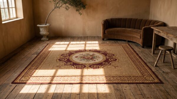 Small room size antique square french charles x style flatwoven aubusson rug (sku 18157) - room view