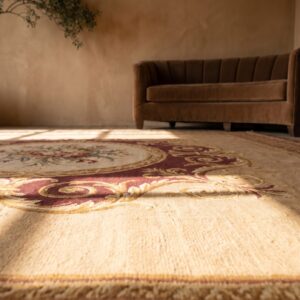 Small Room Size Antique Square French Charles X Style Flatwoven Aubusson Rug (SKU 18157) - in-room detail