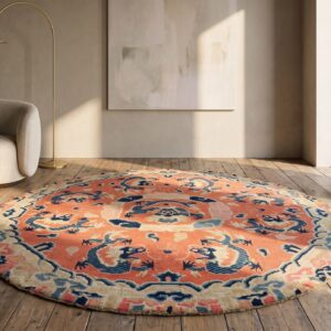 Small Round Antique Coral Chinese Dragon Design Ningxia Rug (SKU 22188) - room view