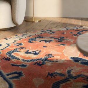 Small Round Antique Coral Chinese Dragon Design Ningxia Rug (SKU 22188) - in-room detail