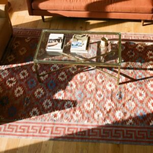 Small Antique Rustic Tribal Geometric Indian Cotton Dhurrie Flatwoven Rug (SKU 24983) - styled overhead view
