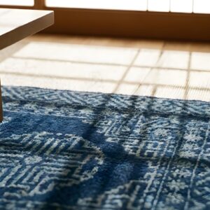 Small Scatter Size Knotted 1930s Chinese Blue Antique Wool Rug (SKU 22042) - in-room detail