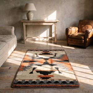 Antique Small Scatter Size 1940s Hooked American Wool Ivory Rug (SKU 20553) - room view