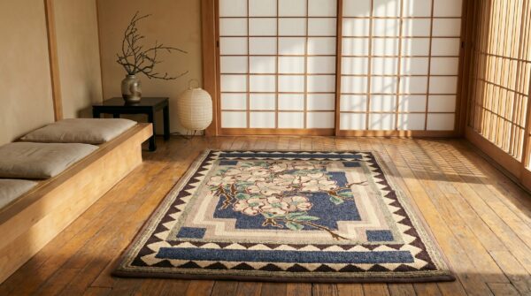Small scatter size american hooked antique wool 1920s rug 7 Small scatter size american hooked antique wool 1920s rug (sku 18375) - room view