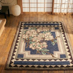 Small Scatter Size American Hooked Antique Wool 1920s Rug (SKU 18375) - styled overhead view