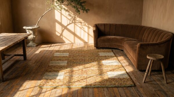 Small scatter size american hooked 1920s wool antique rug (sku 20014) - room view