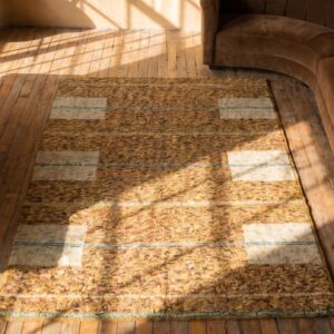 Small Scatter Size American Hooked 1920s Wool Antique Rug (SKU 20014) - styled overhead view