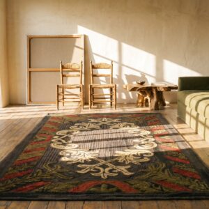 Small Scatter Size American Hooked 1930s Antique Wool Rug (SKU 17478) - room view