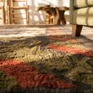 Small Scatter Size American Hooked 1930s Antique Wool Rug (SKU 17478) - in-room detail