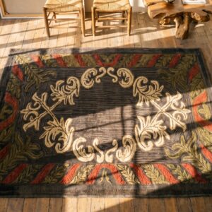 Small Scatter Size American Hooked 1930s Antique Wool Rug (SKU 17478) - styled overhead view