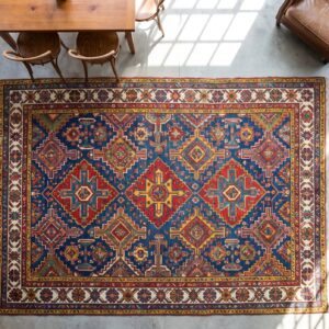 Small Scatter Size Wool American Hooked 1930s Antique Rug (SKU 19708) - styled overhead view