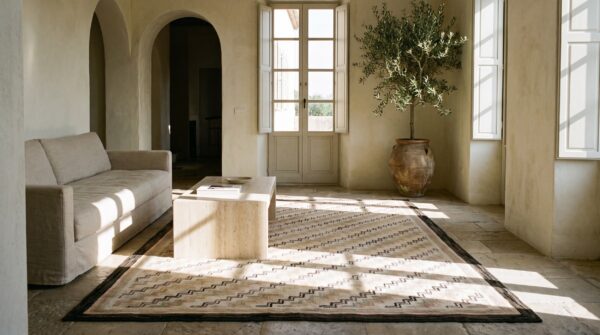 Wool small scatter size american hooked antique ivory 1925 rug (sku 20463) - room view